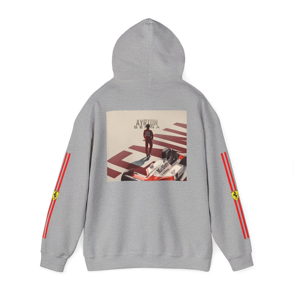 Ferrari Racing Hoodie – Prancing Horse & Ayrton Senna Retro F1 Graphic