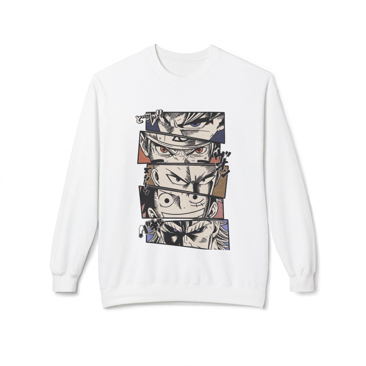 Anime Eyes Crewneck Sweatshirt — Split-Panel Manga Character Faces