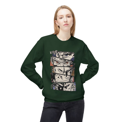 Anime Eyes Crewneck Sweatshirt — Split-Panel Manga Character Faces