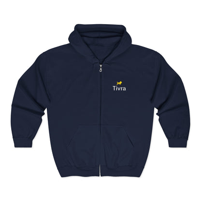 Tivra Logo Zip Hoodie — Black Full‑Zip Sweatshirt with Small Chest Emblem