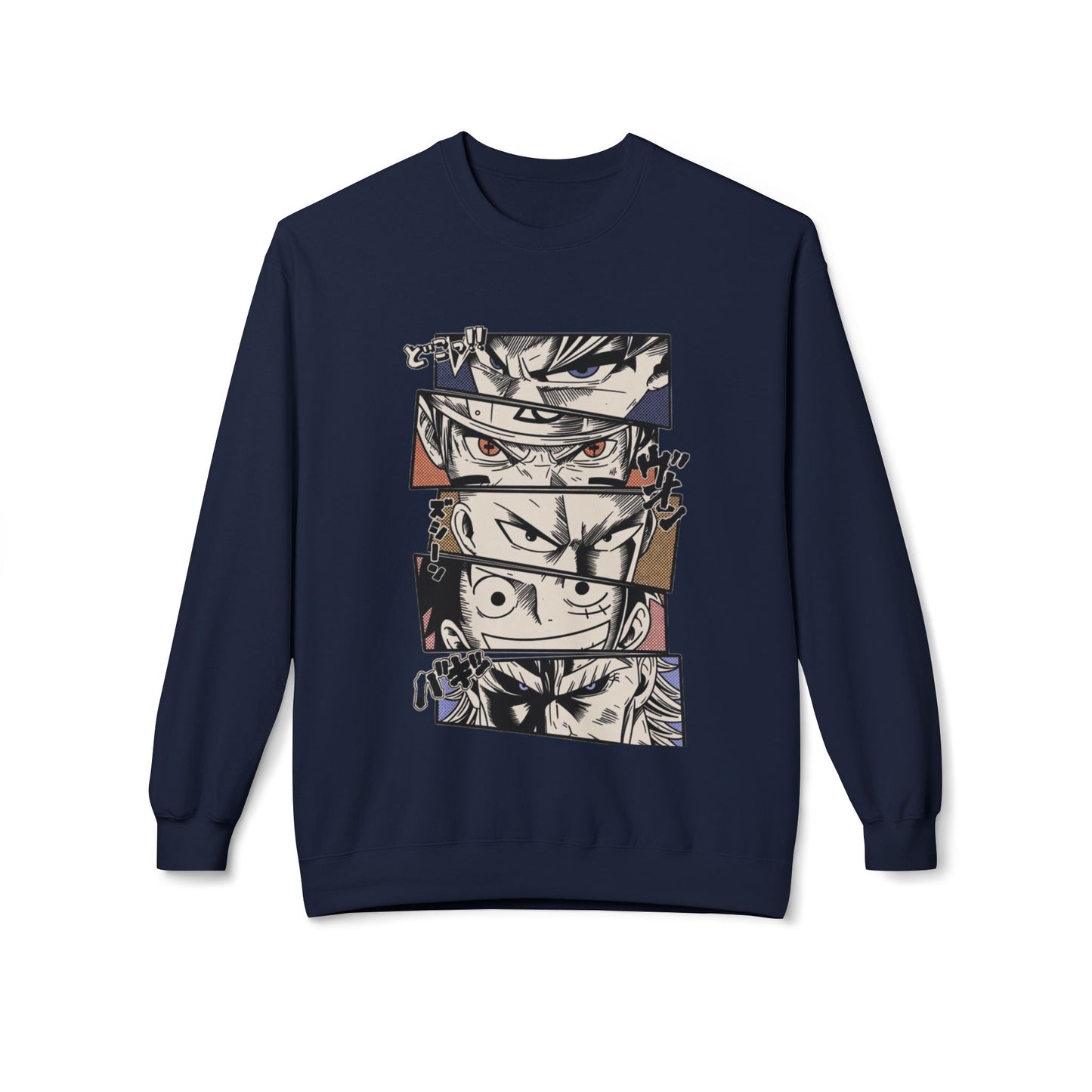 Anime Eyes Crewneck Sweatshirt — Split-Panel Manga Character Faces