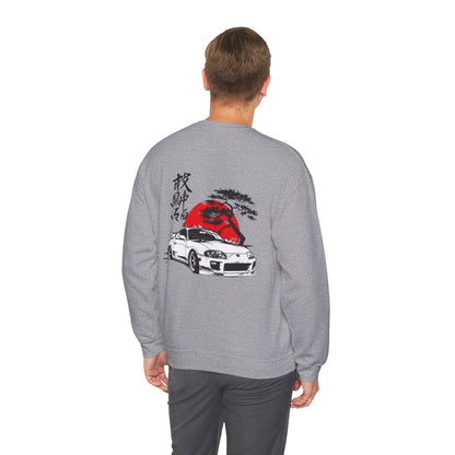 JDM Supra Crewneck Sweatshirt — Rising Sun & Kanji Sports Car Graphic