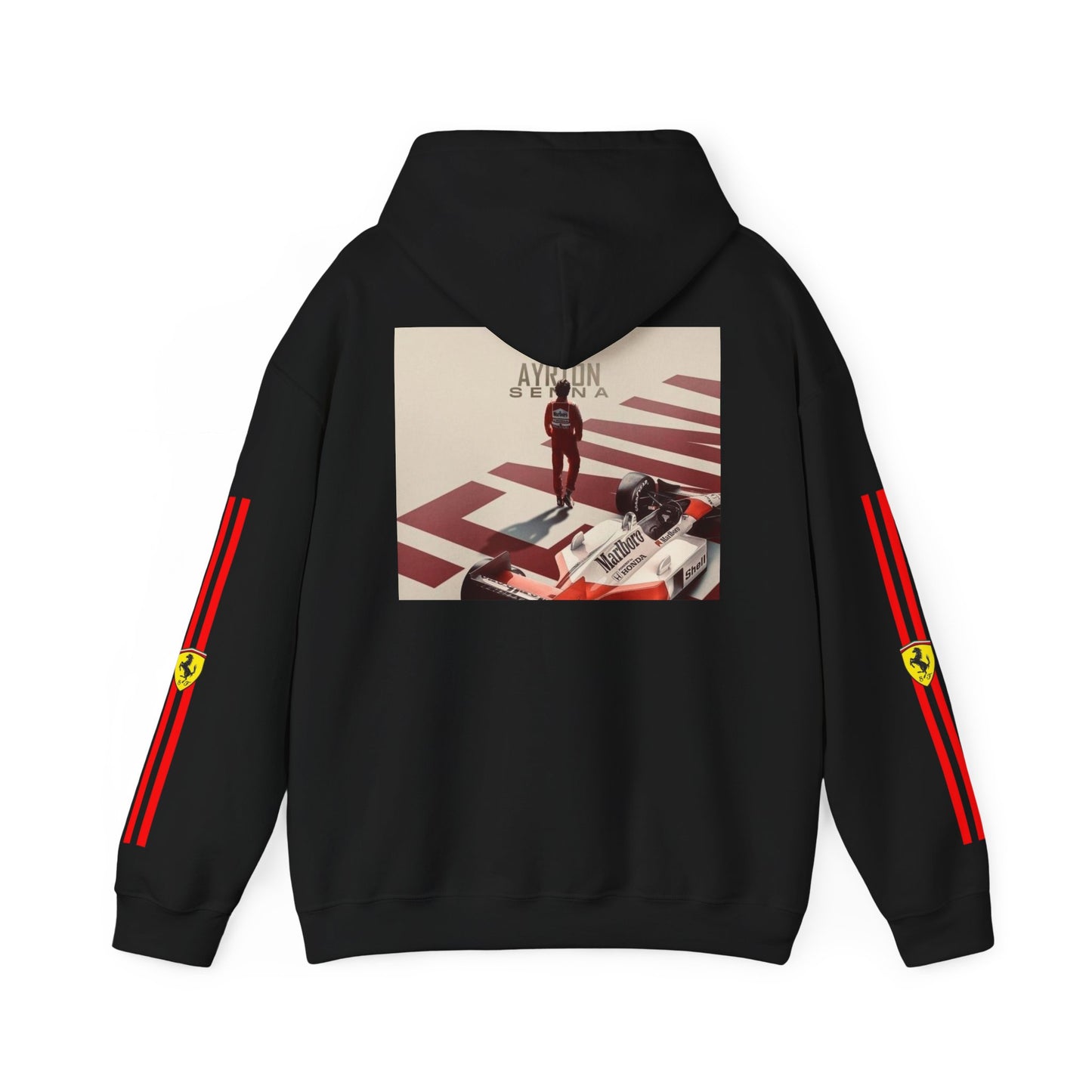 Ferrari Racing Hoodie – Prancing Horse & Ayrton Senna Retro F1 Graphic