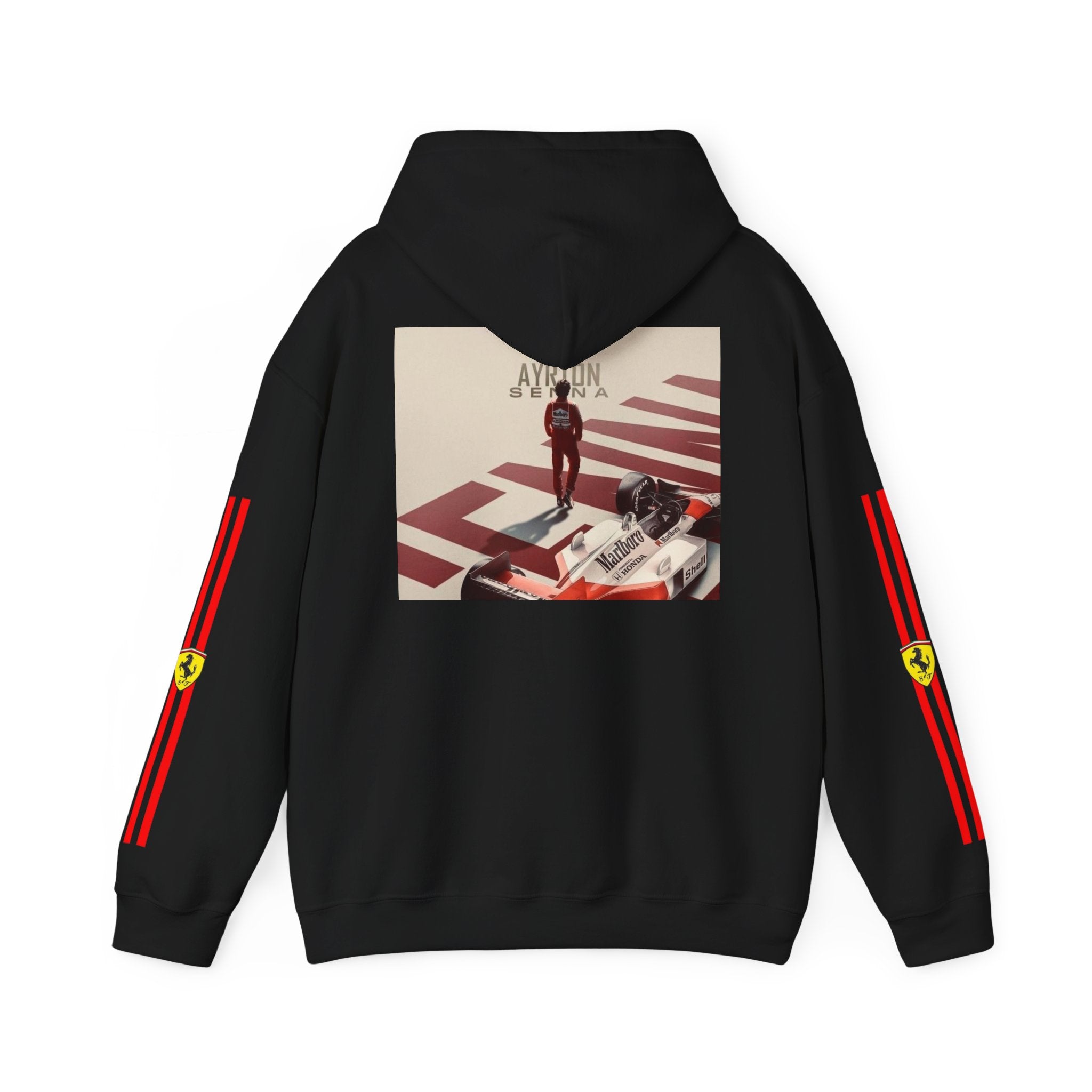 Ferrari Racing Hoodie – Prancing Horse & Ayrton Senna Retro F1 Graphic