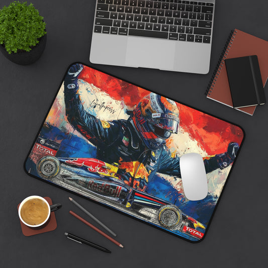 Racing Champion Desk Mat — Vibrant Formula Car & Driver Artwork