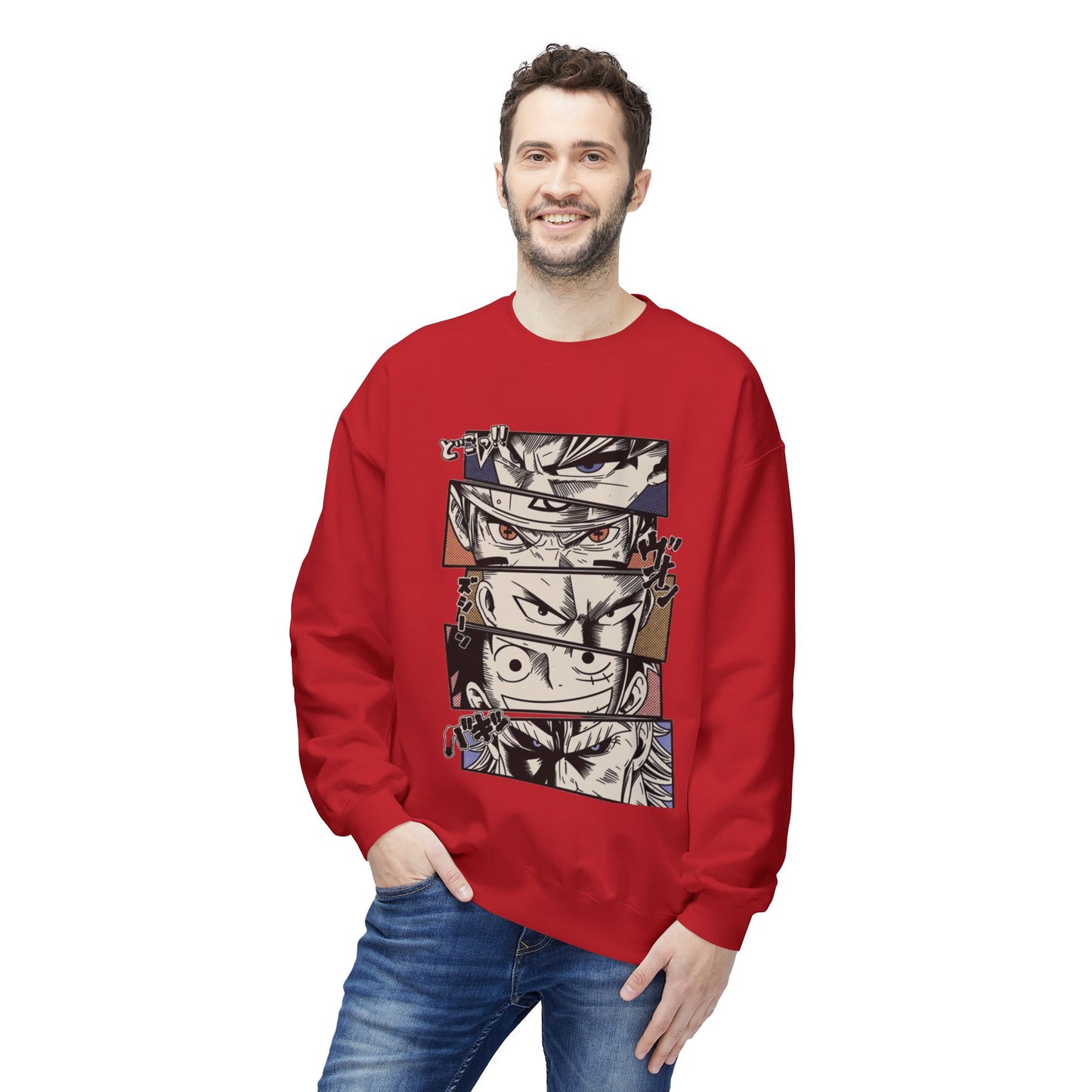 Anime Eyes Crewneck Sweatshirt — Split-Panel Manga Character Faces