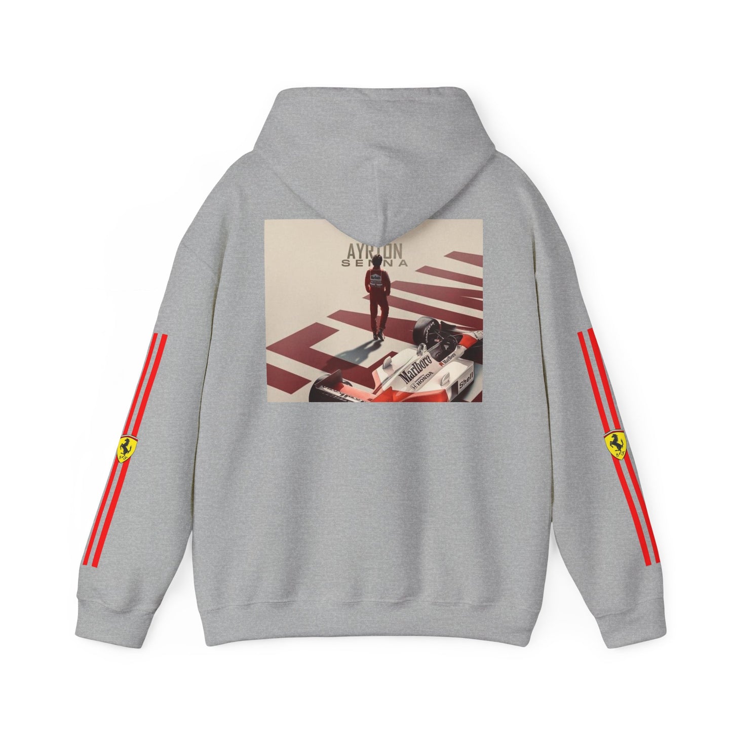 Ferrari Racing Hoodie – Prancing Horse & Ayrton Senna Retro F1 Graphic