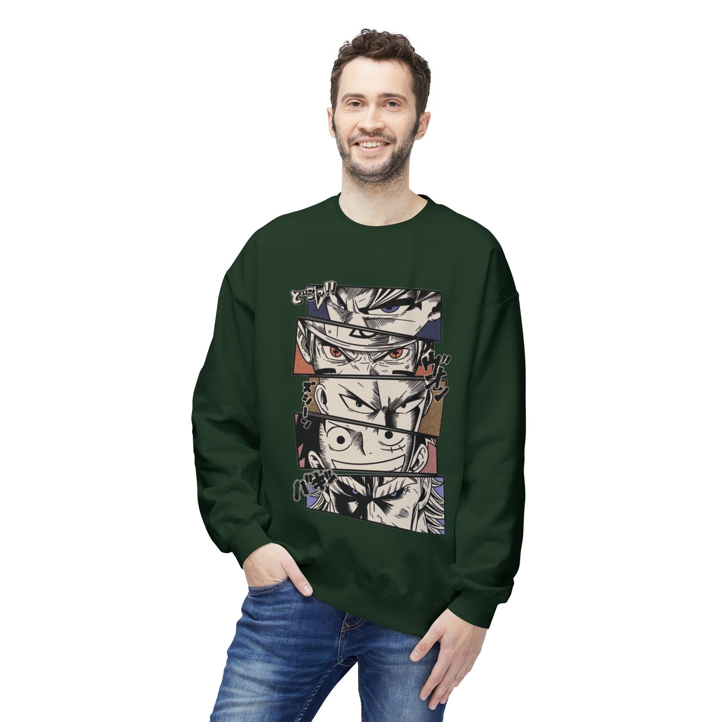 Anime Eyes Crewneck Sweatshirt — Split-Panel Manga Character Faces