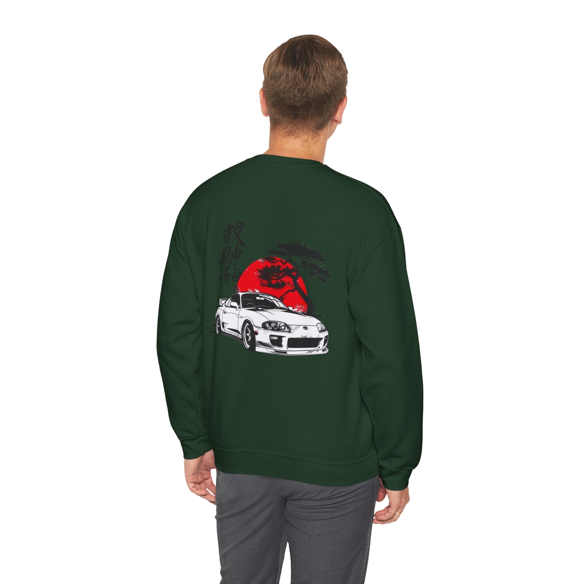 JDM Supra Crewneck Sweatshirt — Rising Sun & Kanji Sports Car Graphic