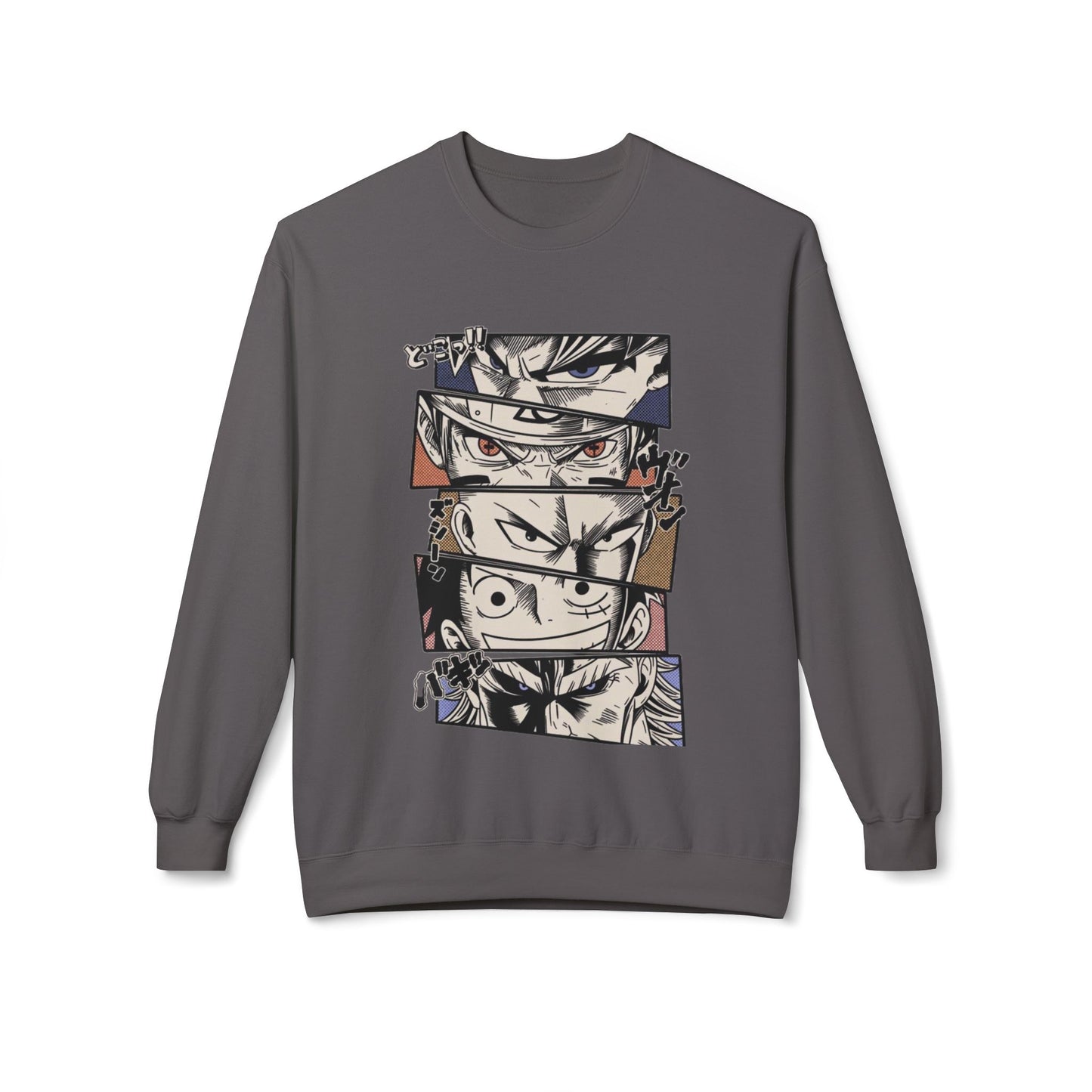 Anime Eyes Crewneck Sweatshirt — Split-Panel Manga Character Faces