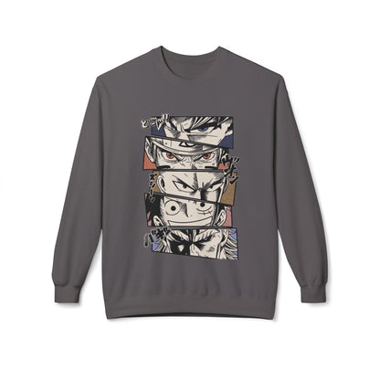 Anime Eyes Crewneck Sweatshirt — Split-Panel Manga Character Faces