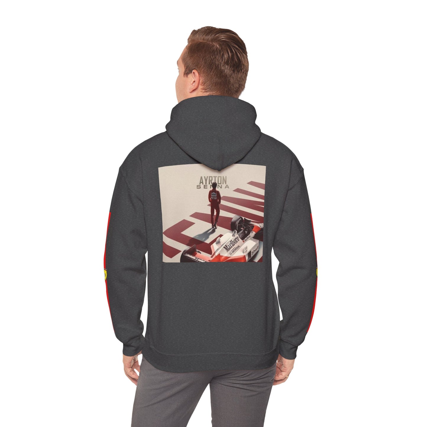 Ferrari Racing Hoodie – Prancing Horse & Ayrton Senna Retro F1 Graphic