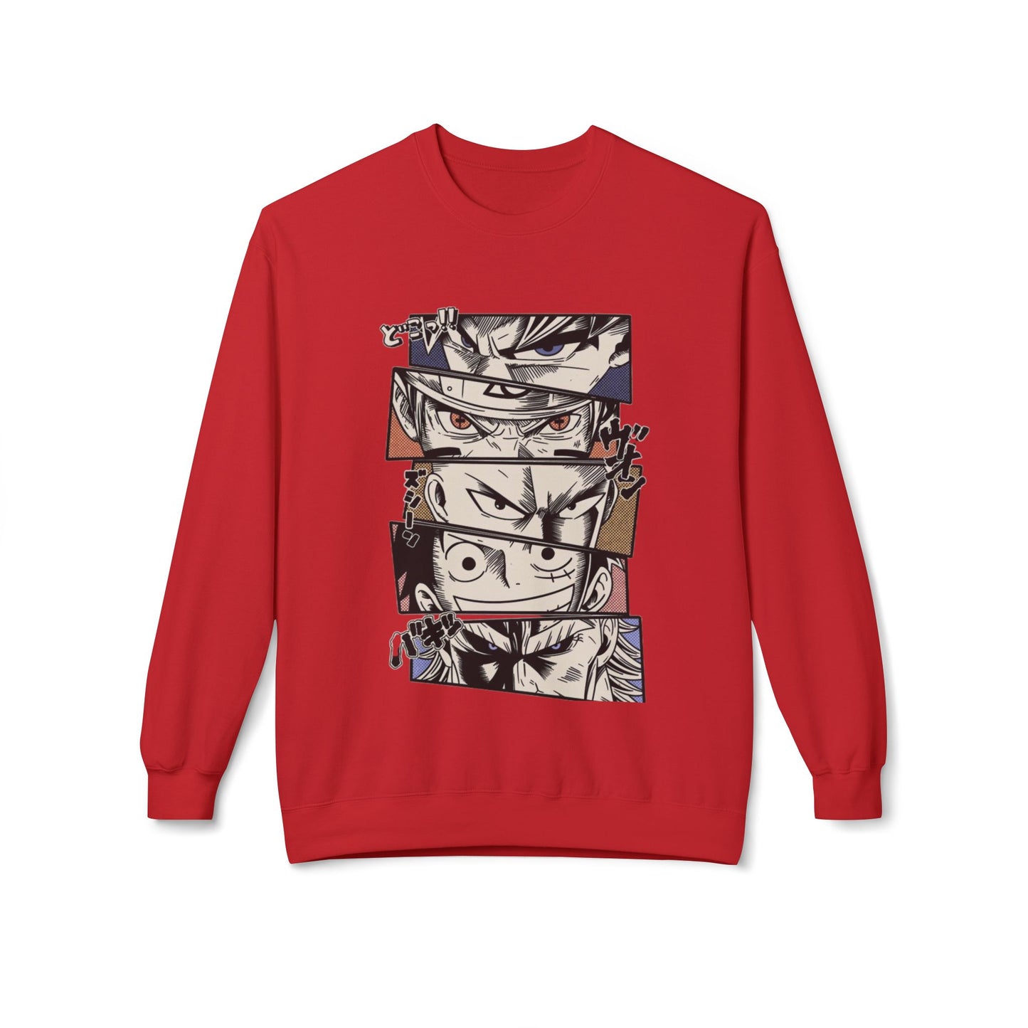 Anime Eyes Crewneck Sweatshirt — Split-Panel Manga Character Faces