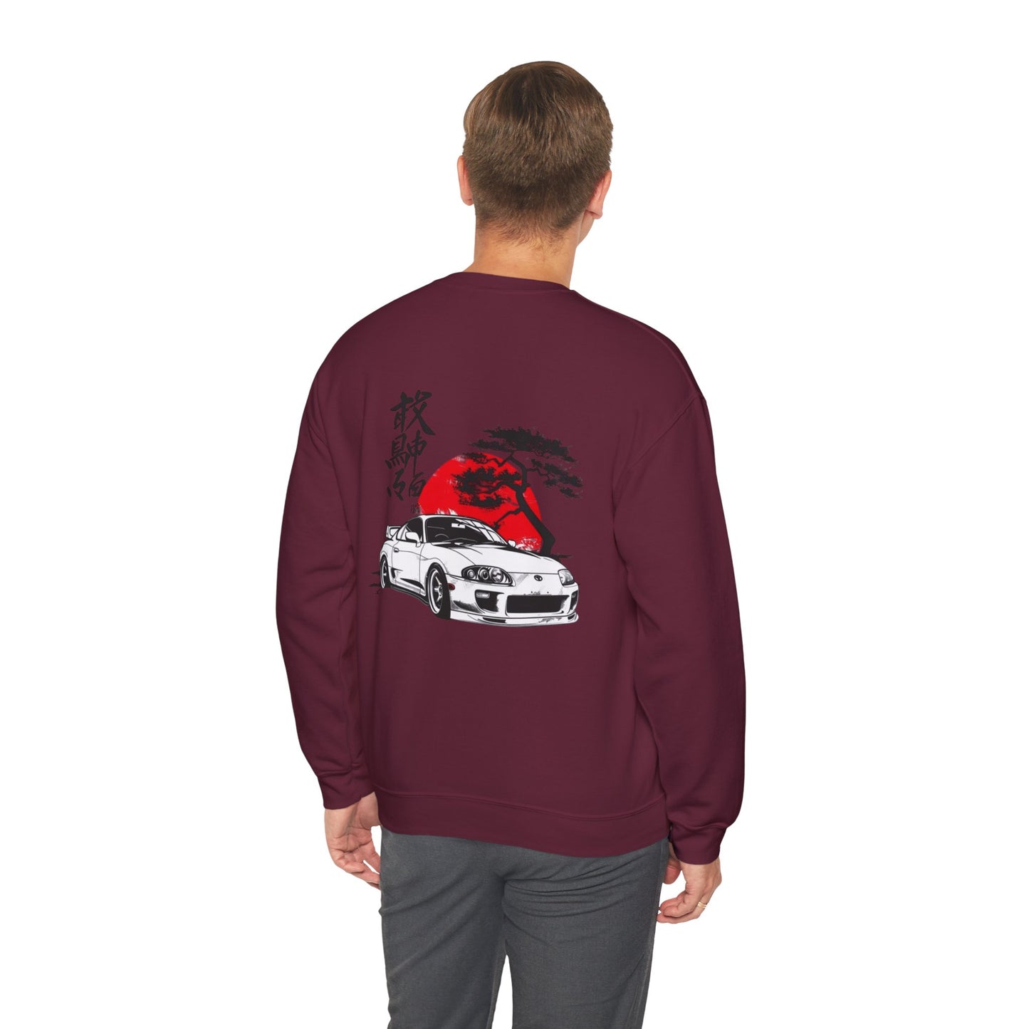 JDM Supra Crewneck Sweatshirt — Rising Sun & Kanji Sports Car Graphic