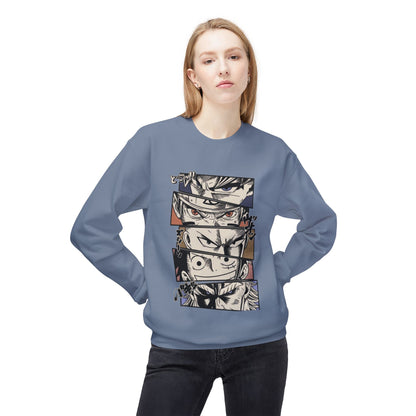 Anime Eyes Crewneck Sweatshirt — Split-Panel Manga Character Faces