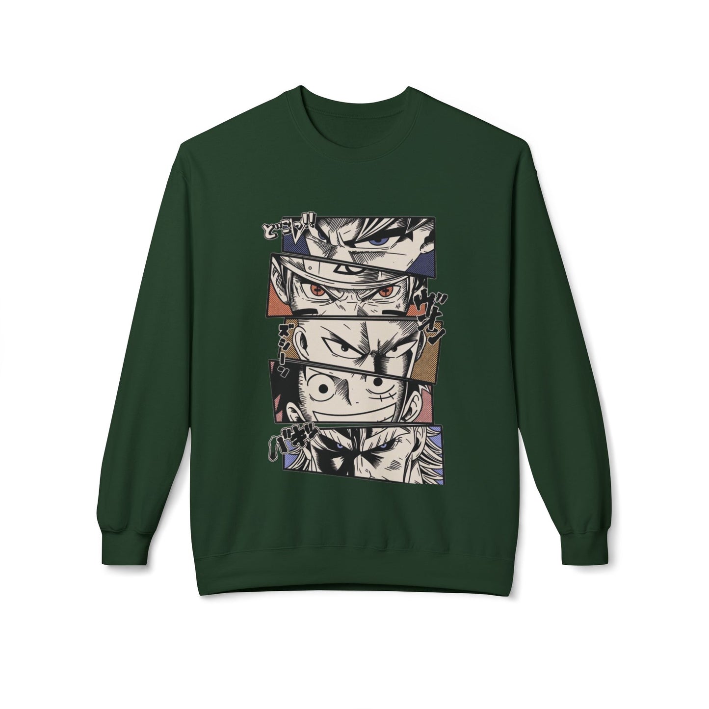 Anime Eyes Crewneck Sweatshirt — Split-Panel Manga Character Faces