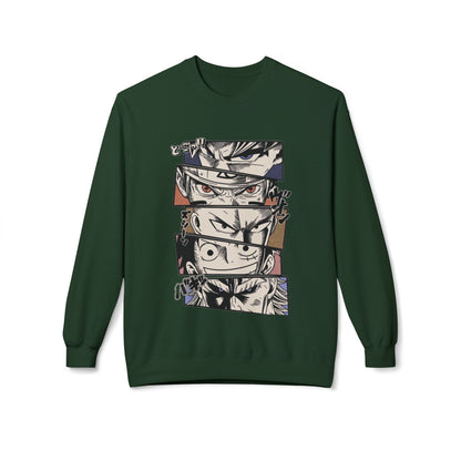 Anime Eyes Crewneck Sweatshirt — Split-Panel Manga Character Faces