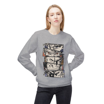 Anime Eyes Crewneck Sweatshirt — Split-Panel Manga Character Faces