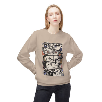 Anime Eyes Crewneck Sweatshirt — Split-Panel Manga Character Faces