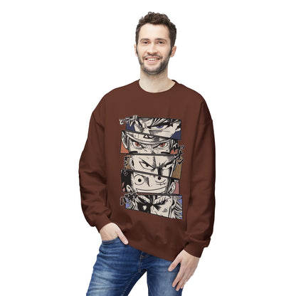 Anime Eyes Crewneck Sweatshirt — Split-Panel Manga Character Faces