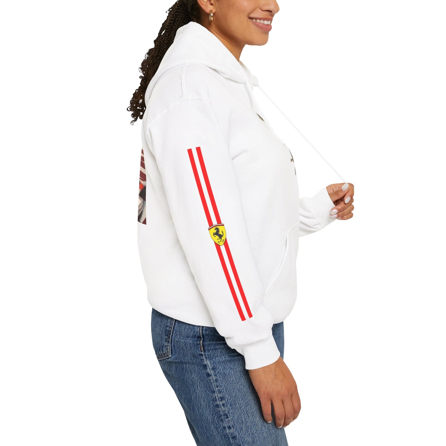 Ferrari Racing Hoodie – Prancing Horse & Ayrton Senna Retro F1 Graphic